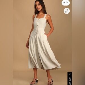 Lulus See The Coty Cream Button-Down Tiered Midi  Dress